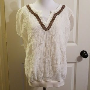 Cream top with beading